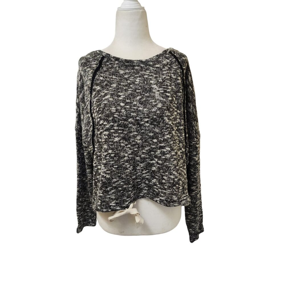 Roxy Knit Black White Heathered Crop Loose Fit Sweater Women's Large